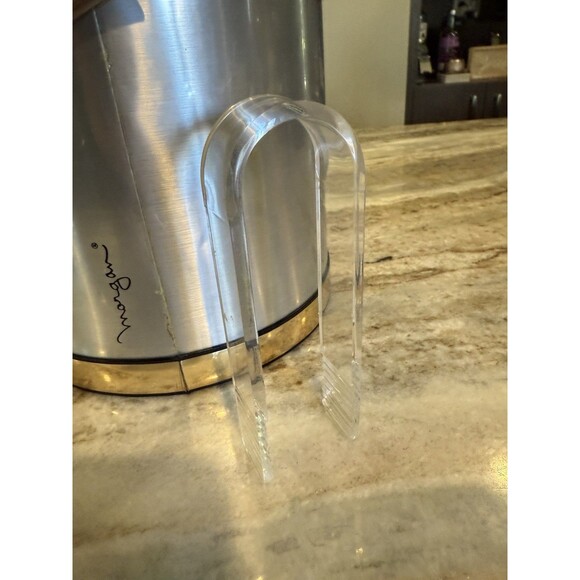 Morgan Ice Bucket MCM Barware MCM 8" x 8" Gold Silver Tongs Top w/ Knob Vintage - Picture 9 of 11